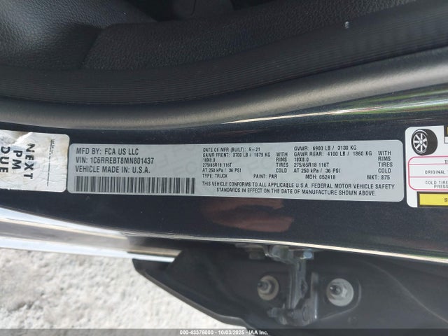 1C6RREBT8MN801437 RAM 2021