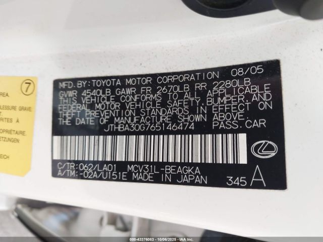 2006 LEXUS ES 330 JTHBA30G765146474 Photo 8