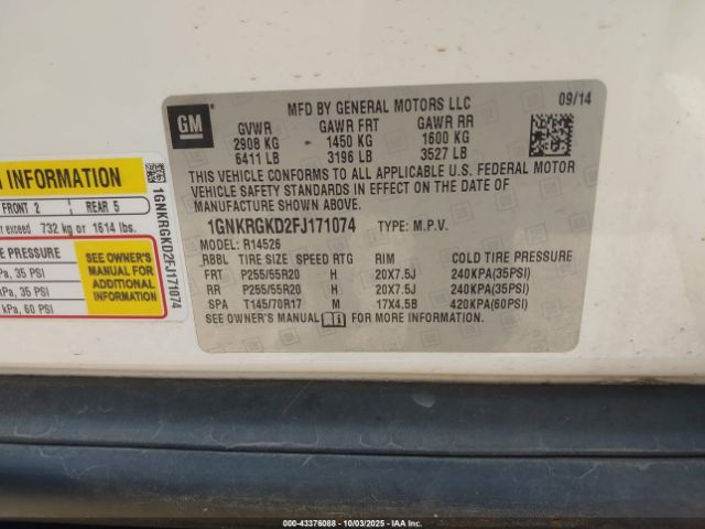 2015 CHEVROLET TRAVERSE 1GNKRGKD2FJ171074 Photo 8