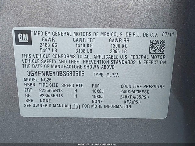 2011 CADILLAC SRX 3GYFNAEY0BS680505 Photo 8