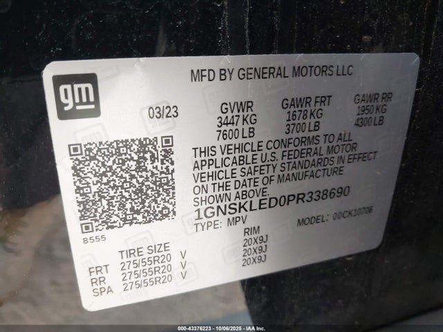 Продажа на аукционе авто 2023 Chevrolet Tahoe 4wd Commercial Fleet, vin: 1GNSKLED0PR338690, номер лота: 43376223
