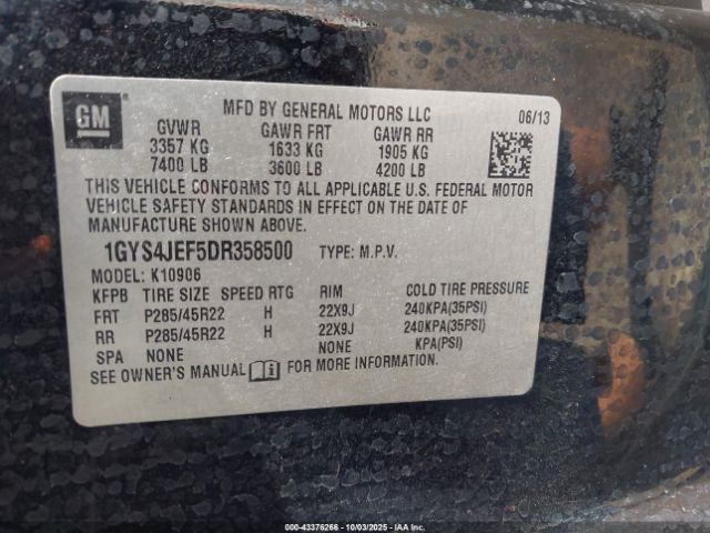 2013 CADILLAC ESCALADE ESV 1GYS4JEF5DR358500 Photo 8