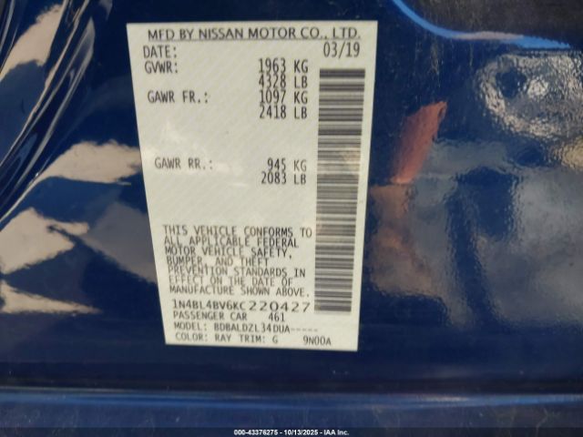 2019 NISSAN ALTIMA 1N4BL4BV6KC220427 Photo 8