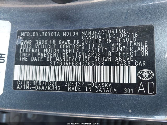 Toyota 2zr-fe 2017 2T1BURHE8HC765038 Image 9