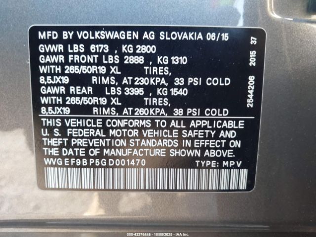 2016 VOLKSWAGEN TOUAREG WVGEF9BP5GD001470 Photo 8