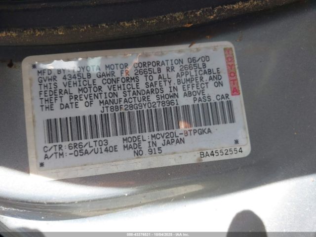 2000 LEXUS ES 300 JT8BF28G9Y0278961 Photo 8