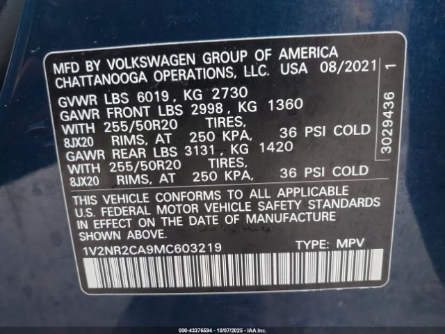 2021 VOLKSWAGEN ATLAS 1V2NR2CA9MC603219 Photo 8