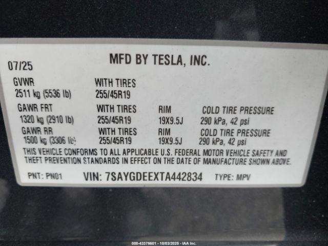 2026 TESLA MODEL Y 7SAYGDEEXTA442834 Photo 8