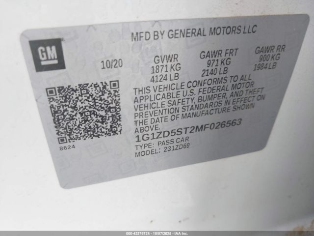 2021 CHEVROLET MALIBU 1G1ZD5ST2MF026563 Photo 8