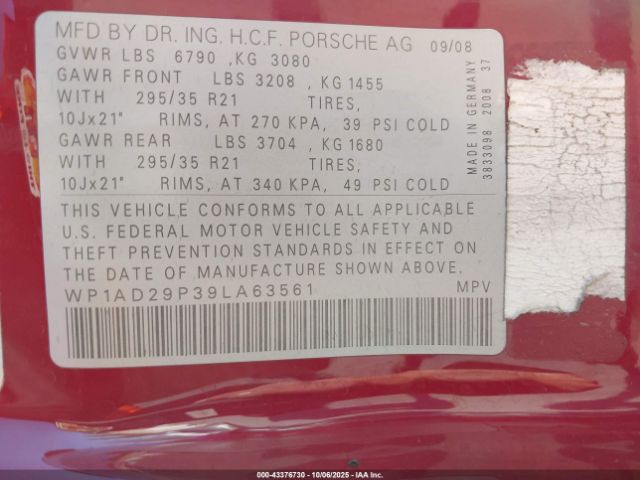 2009 PORSCHE CAYENNE WP1AD29P39LA63561 Photo 8