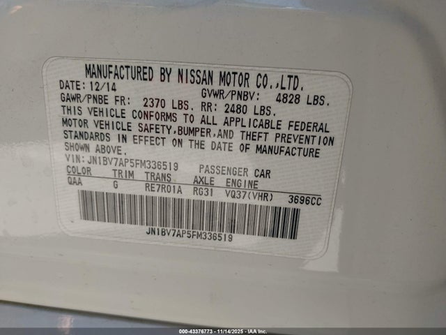 JN1BV7AP5FM336519 Infiniti Q50 Premium