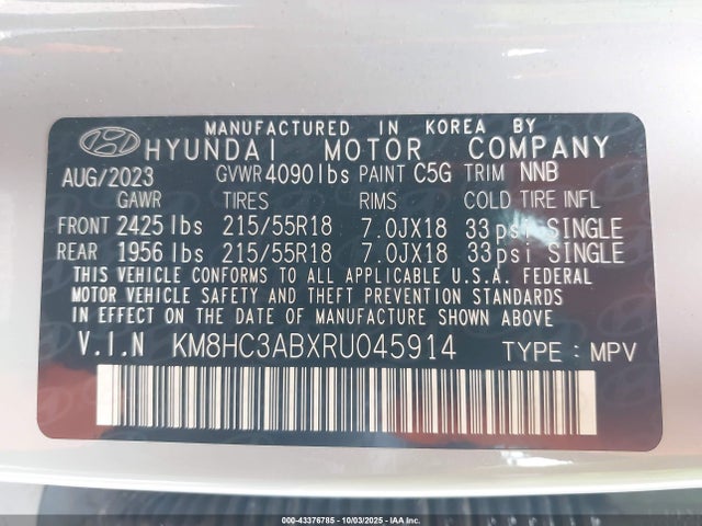 Hyundai mpi nu pe 2024 KM8HC3ABXRU045914 Image 9