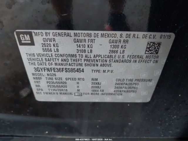 2015 CADILLAC SRX 3GYFNFE36FS585454 Photo 8