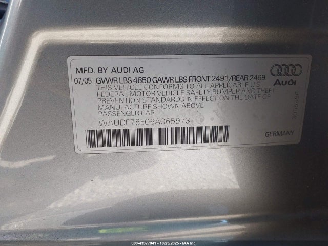 2006 AUDI A4 WAUDF78E06A065973 Photo 8