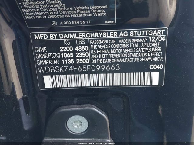 2005 MERCEDES-BENZ SL 55 AMG WDBSK74F65F099663 Photo 8