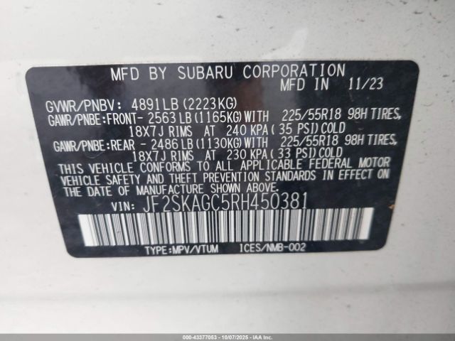 2024 SUBARU FORESTER JF2SKAGC5RH450381 Photo 8
