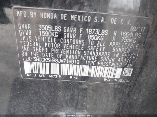 3HGGK5H88JM716919 Honda l15b1