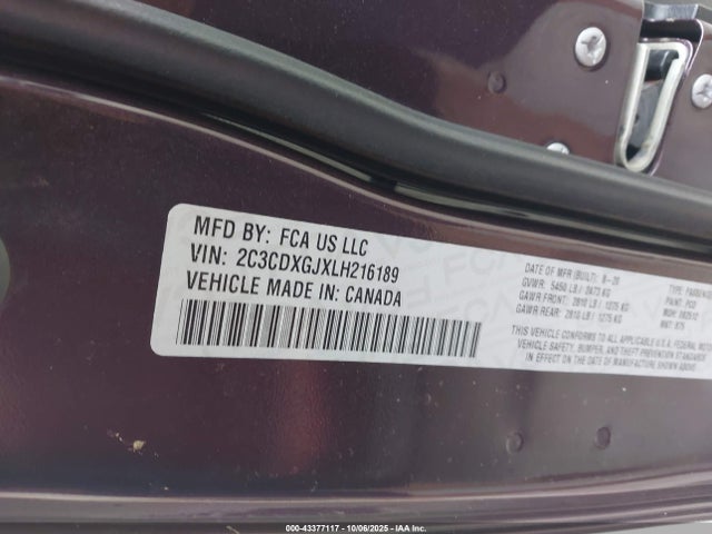 Продаж на аукціоні авто 2020 Dodge Charger Scat Pack Rwd, vin: 2C3CDXGJXLH216189, номер лоту: 43377117