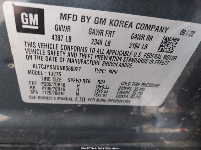 2022 CHEVROLET TRAX KL7CJPSMXNB560927 Photo 8