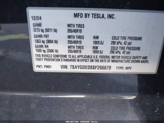 2025 TESLA MODEL Y 7SAYGDED8SF266679 Photo 8