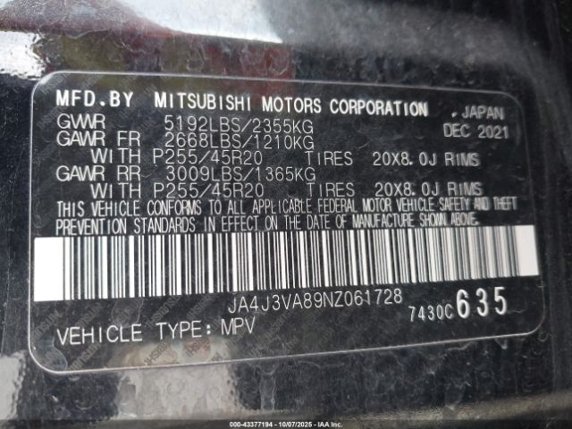2022 MITSUBISHI OUTLANDER JA4J3VA89NZ061728 Photo 8