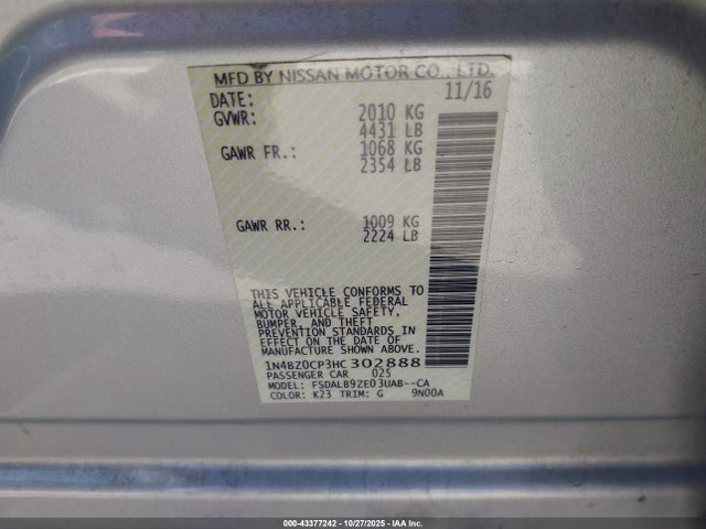 1N4BZ0CP3HC302888 Nissan LEAF S