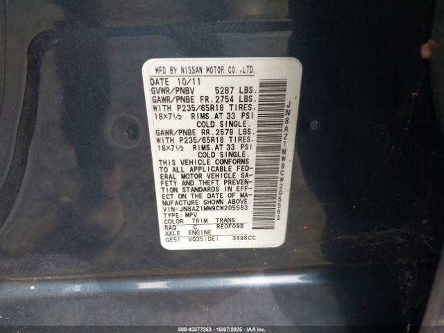 2012 NISSAN MURANO JN8AZ1MW9CW205563 Photo 8