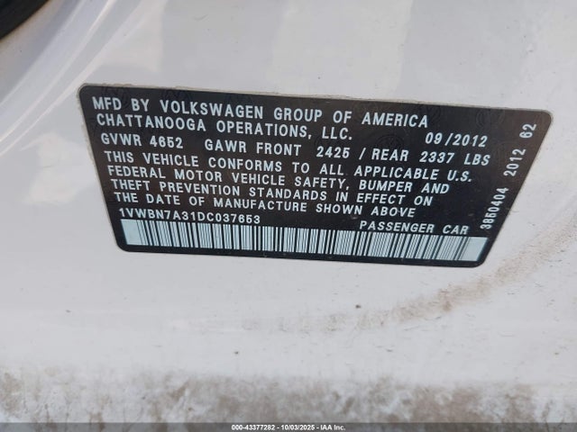 2013 VOLKSWAGEN PASSAT 1VWBN7A31DC037653 Photo 8