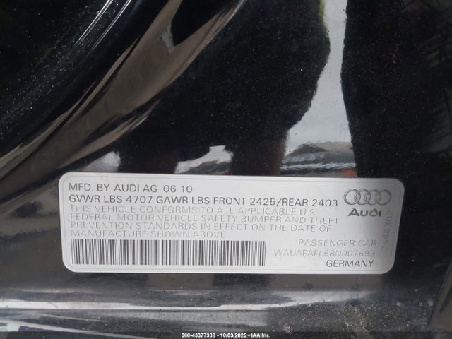 2011 AUDI A4 WAUAFAFL6BN007693 Photo 8