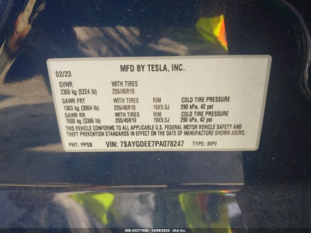 2023 TESLA MODEL Y 7SAYGDEE7PA078247 Photo 8