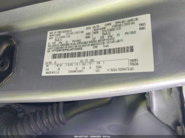 2020 FORD F-150 1FTEW1EP5LKF33552 Photo 8