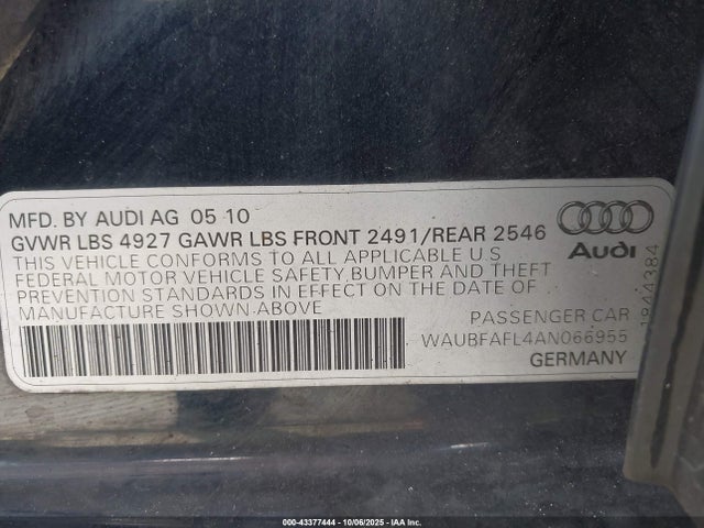 2010 AUDI A4 WAUBFAFL4AN066955 Photo 8