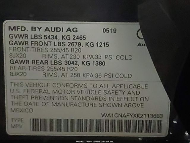 2019 AUDI Q5 WA1CNAFYXK2113683 Photo 8