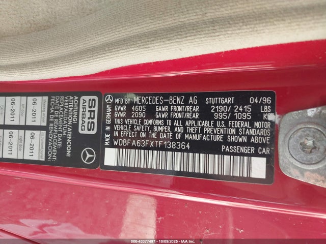1996 MERCEDES-BENZ SL WDBFA63FXTF138364 Photo 8