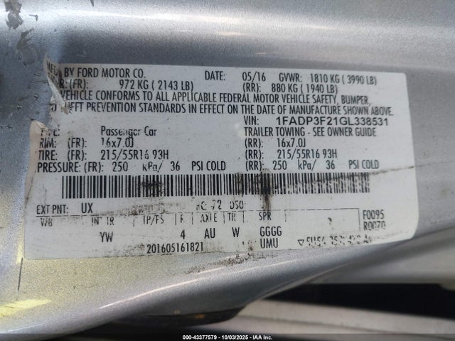 Ford 2016 2016 1FADP3F21GL338531 Image 9