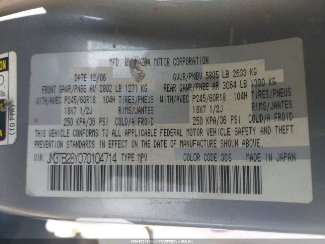 2007 MAZDA CX-9 JM3TB28Y070104714 Photo 8