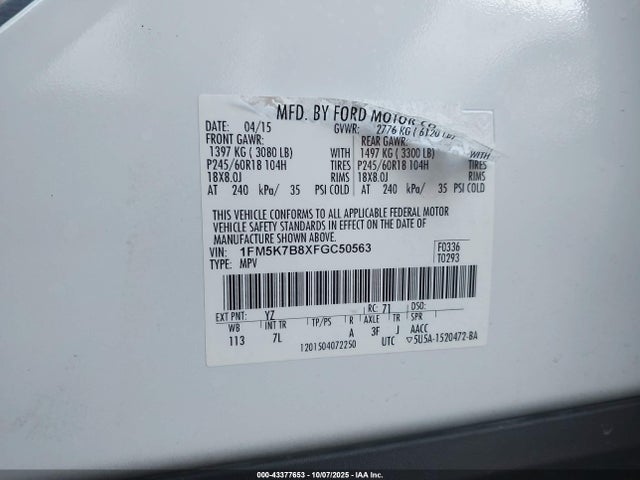 Ford Explorer 2015 1FM5K7B8XFGC50563 Image 9