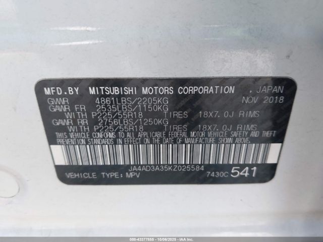 2019 MITSUBISHI OUTLANDER JA4AD3A35KZ025584 Photo 8