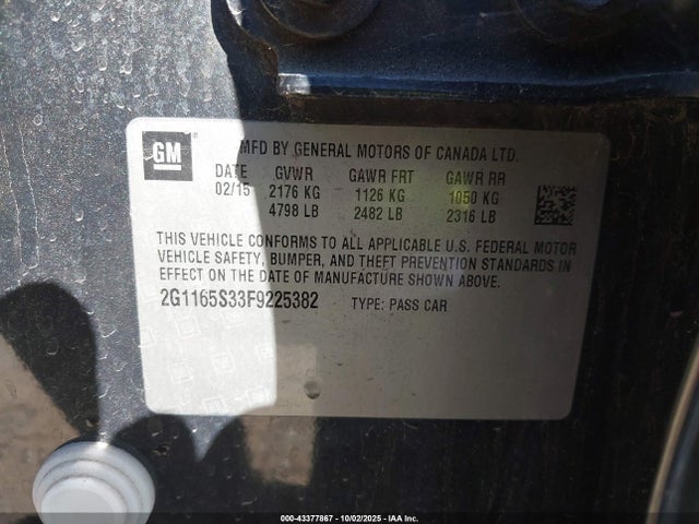 Chevrolet lfx 2015 2G1165S33F9225382 Image 9