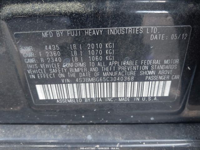 2012 SUBARU LEGACY 4S3BMBG65C3040368 Photo 8