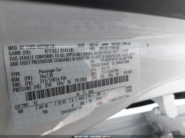 Ford 2.0l gdi 2018 1FADP3F27JL287799 Image 9