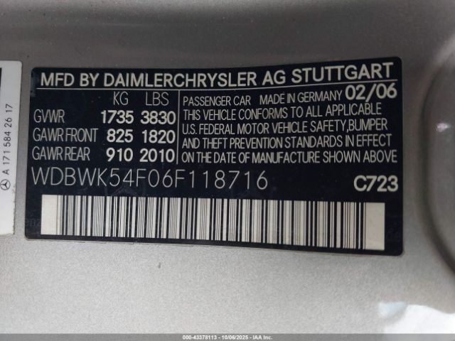 2006 MERCEDES-BENZ SLK 280 WDBWK54F06F118716 Photo 8