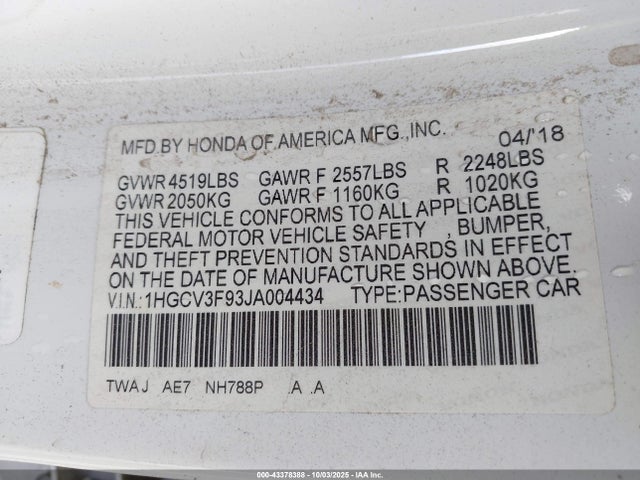 2018 HONDA ACCORD HYBRID 1HGCV3F93JA004434 Photo 8