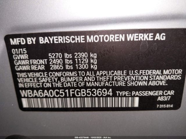 2015 BMW 640I GRAN COUPE WBA6A0C51FGB53694 Photo 8