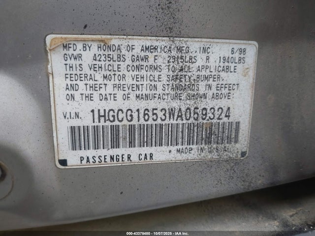 Продаж на аукціоні авто 1998 Honda Accord Ex V6, vin: 1HGCG1653WA059324, номер лоту: 43378480