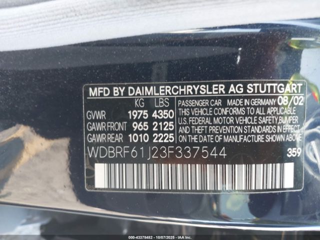 2003 MERCEDES-BENZ C 240 WDBRF61J23F337544 Photo 8