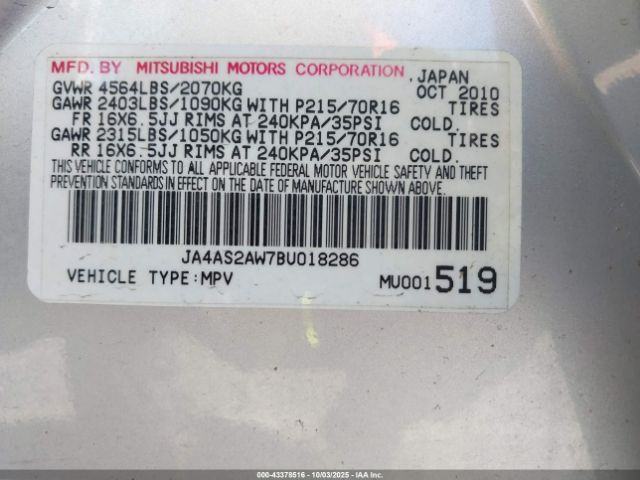 2011 MITSUBISHI OUTLANDER JA4AS2AW7BU018286 Photo 8