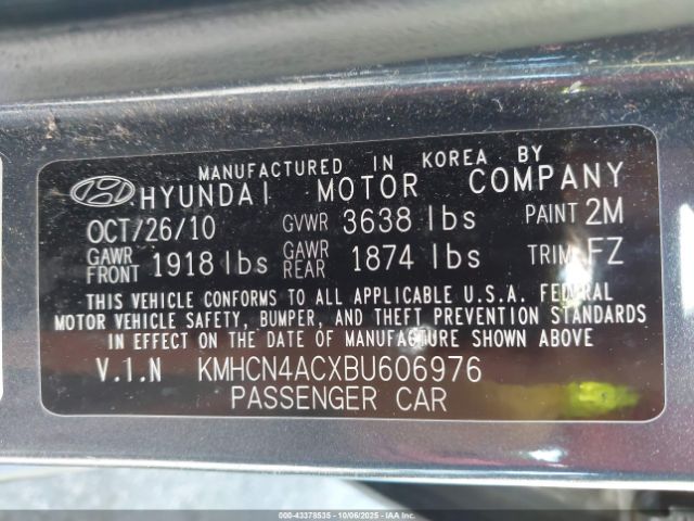 2011 HYUNDAI ACCENT KMHCN4ACXBU606976 Photo 8