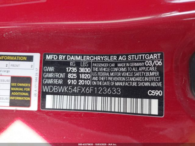 2006 MERCEDES-BENZ SLK 280 WDBWK54FX6F123633 Photo 8