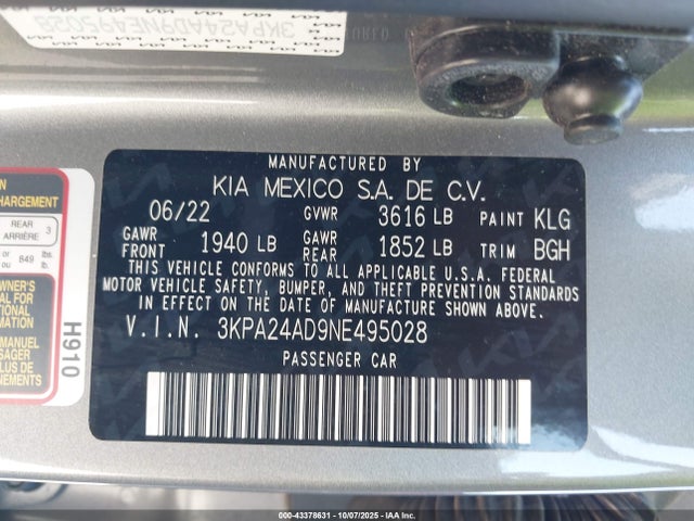 3KPA24AD9NE495028 KIA RIO S
